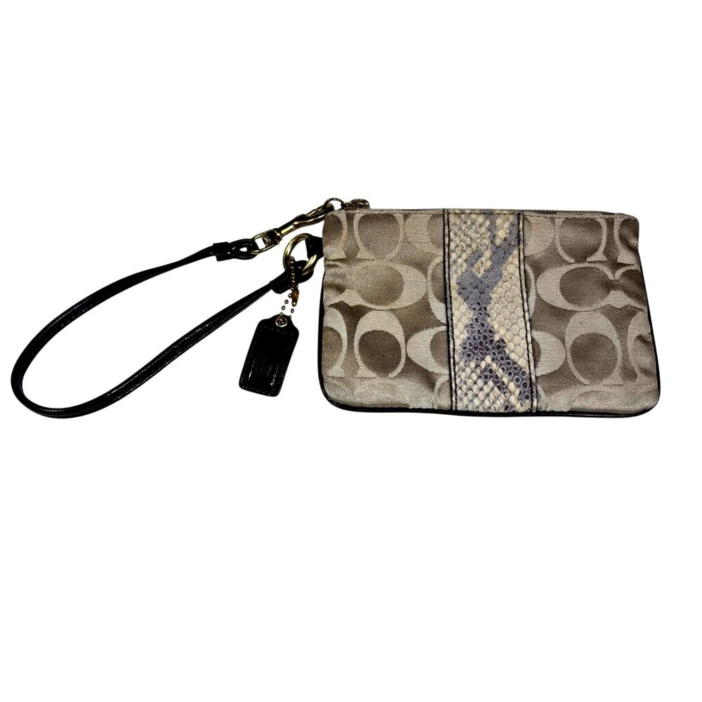 Vintage Coach Signature Stripe Python Wristlet Clutch Leather Trim/Bag Charm